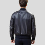 Abram Black Bomber Leather Jacket - Image 2