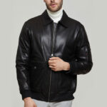 Bomia MA-1 Black Leather Bomber Jacket