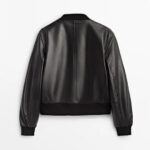 Classic Black Leather Bomber Jacket - Image 2