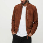 Men's Classic Brown Suede Leather Bomber Jacket