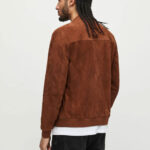 Men's Classic Brown Suede Leather Bomber Jacket - Image 2
