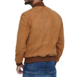 Men's Brown Suede Leather Bomber Jacket - Image 2