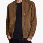 Men's Brown Suede Real Leather Bomber Jacket - Image 2