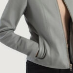 Elixir Grey Collarless Leather Jacket - Image 3