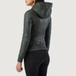 Luna Green Hooded Leather Bomber Jacket - Image 2