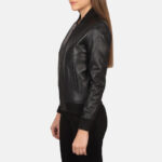 Bliss Black Leather Bomber Jacket - Image 3