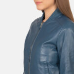 Bliss Blue Leather Bomber Jacket - Image 3
