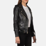 Alison Black Leather Biker Jacket - Image 3