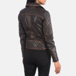 Carolyn Quilted Vintage Brown Biker Jacket - Image 2