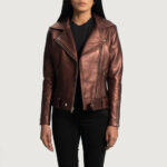 Rumy Maroon Leather Biker Jacket - Image 3