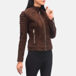 Adalyn Quilted Mocha Suede Biker Jacket - Image 3