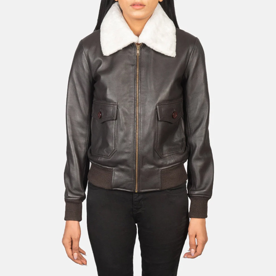 2 Stella G-1 Brown Leather Bomber Jacket - Image 1
