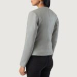 Elixir Grey Collarless Leather Jacket - Image 2