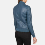 Bliss Blue Leather Bomber Jacket - Image 2