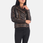 Carolyn Quilted Vintage Brown Biker Jacket - Image 3