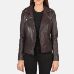 Flashback Maroon Leather Biker Jacket - Image 3