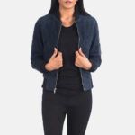 Ava MA-1 Blue Suede Bomber Jacket - Image 3