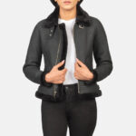 Sherilyn B-3 Distressed Black Leather Bomber Jacket - Image 2