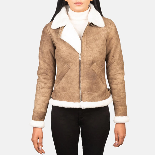 3 Sherilyn B-3 Distressed Brown Leather Bomber Jacket - Image 1