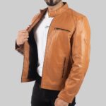 Premium Ricky Men's Tan Biker Leather Jacket - Image 3