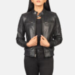 Zenna Black Leather Bomber Jacket - Image 3