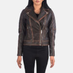 Carolyn Quilted Vintage Brown Biker Jacket