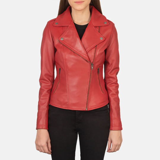 3 Flashback Red Leather Biker Jacket - Image 1