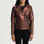 Rumy Maroon Leather Biker Jacket
