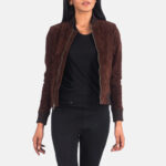 Bliss Brown Suede Bomber Jacket - Image 3