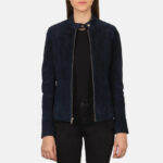 Kelsee Navy Blue Suede Biker Jacket - Image 3