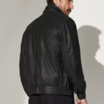 Men's Black Sheepskin Leather Bomber Jacket with Brown Lining - Image 2