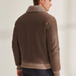 Men's Light Brown Sheepskin Shearling Leather Bomber Jacket - Image 2