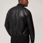 Men's Classic Black Lambskin Leather Bomber Jacket - Image 2
