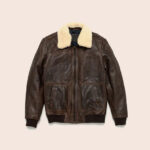 Men's Vintage A-2 Brown Lambskin Shearling Bomber Jacket - Image 2